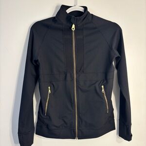 ZYIA Black Zip-Up Active Jacket | Gold Zipper Athleisure Layer